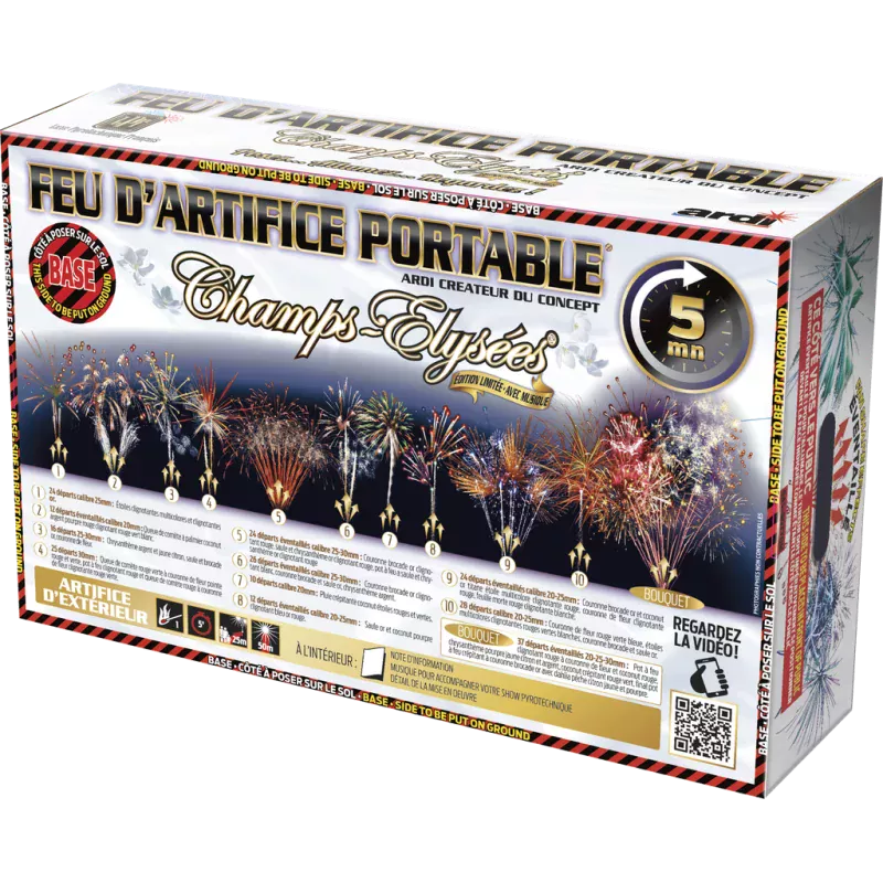 Feu d'artifice portable show automatique gamme prestige 238 départs pour environs 5 minutes, modèle ardi
