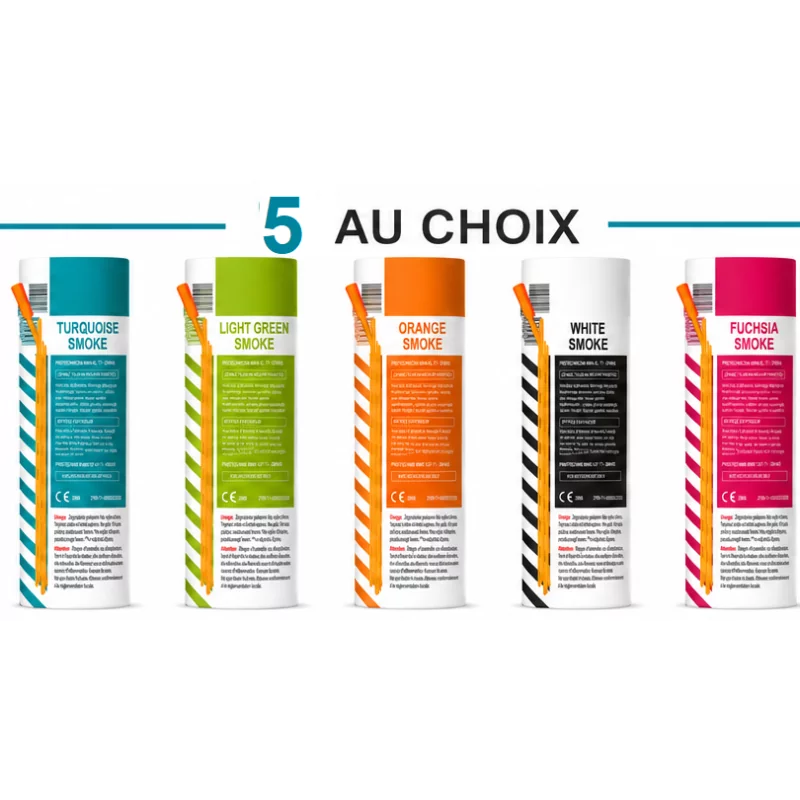 Tubes fumigènes électriques couleur turquoise vert orange fuchsia blanc flash pour mariage et événements
